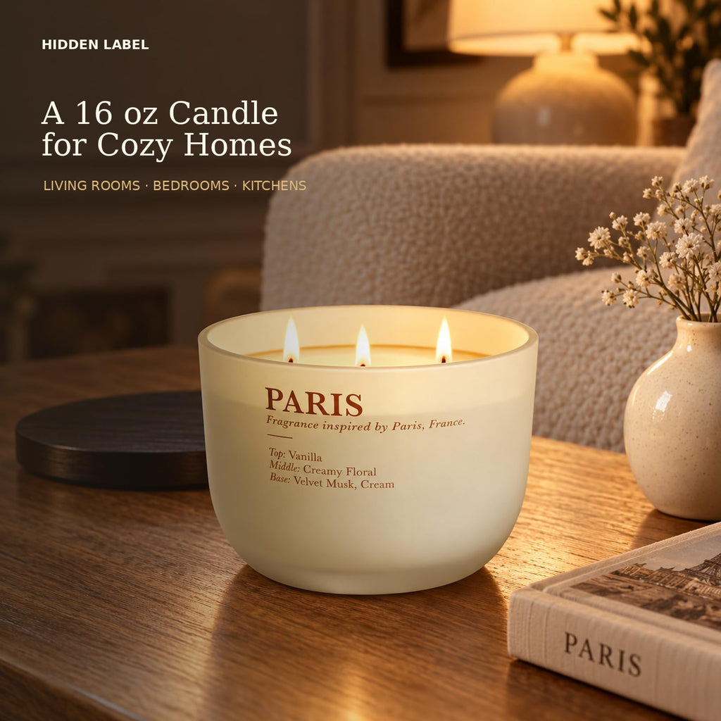 Vanilla Cream Scented Candle, 16 oz, 3-Wick Soy Wax S557183
