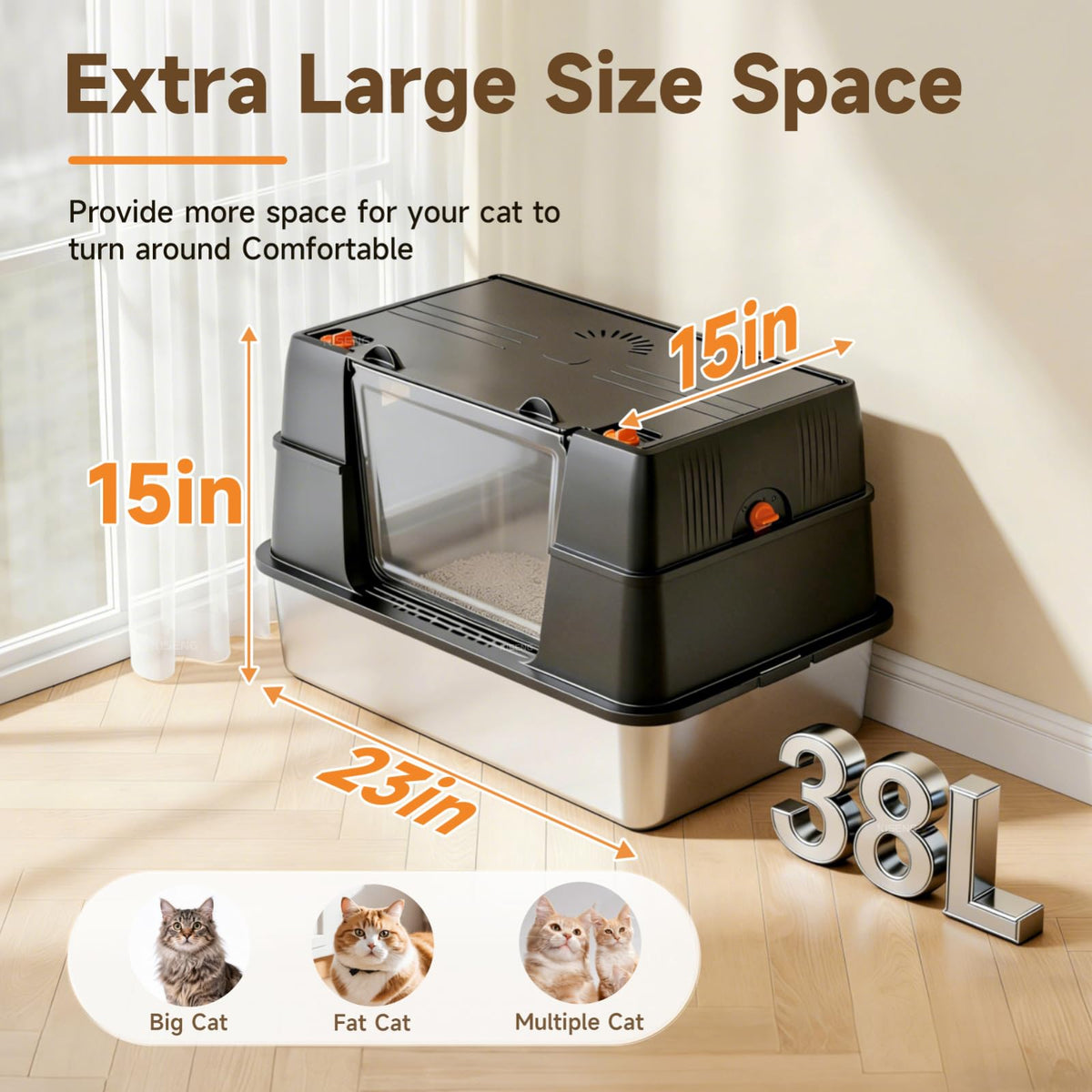 Stainless Steel High Sided Enclosed Litter Box with Lid V266