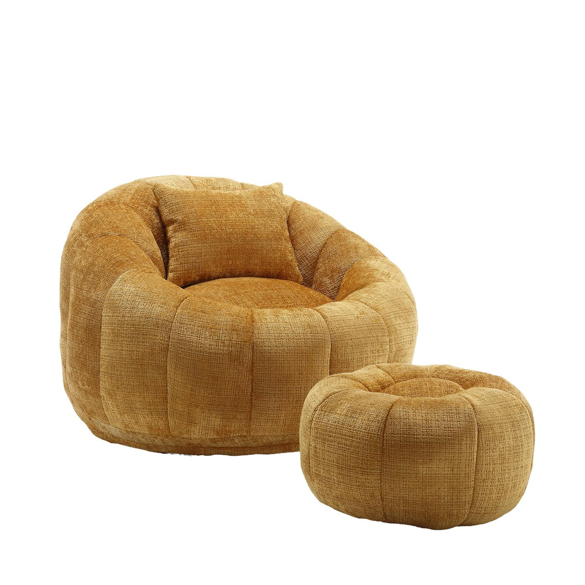 Yellow Chenille Bean Bag Chair with Ottoman and Pillow E73595