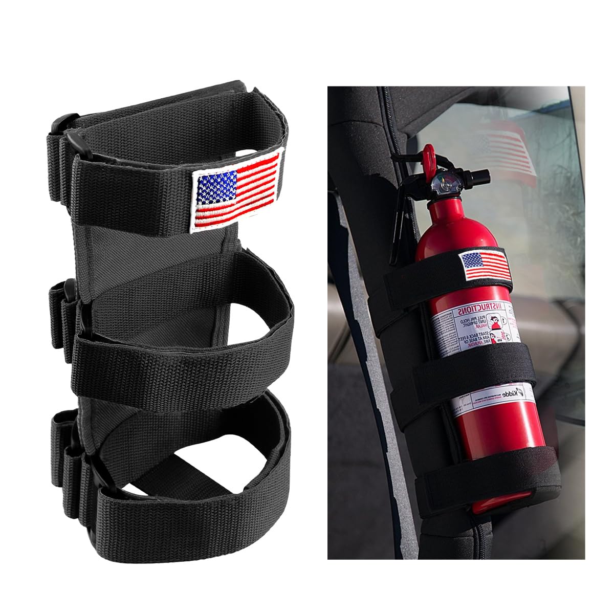 Adjustable Fire Extinguisher Holder with American Flag Pattern Strap B4127