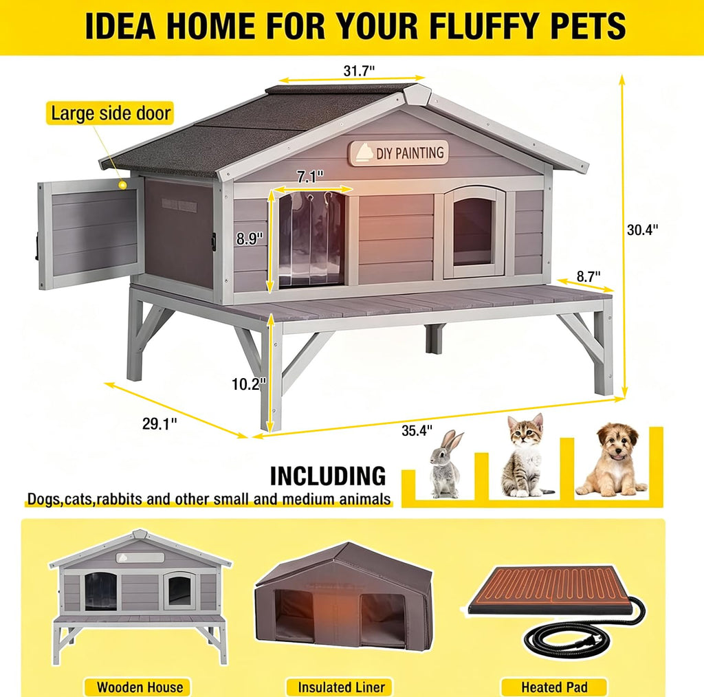 Outdoor Heated Cat House with Insulated Liner O4565