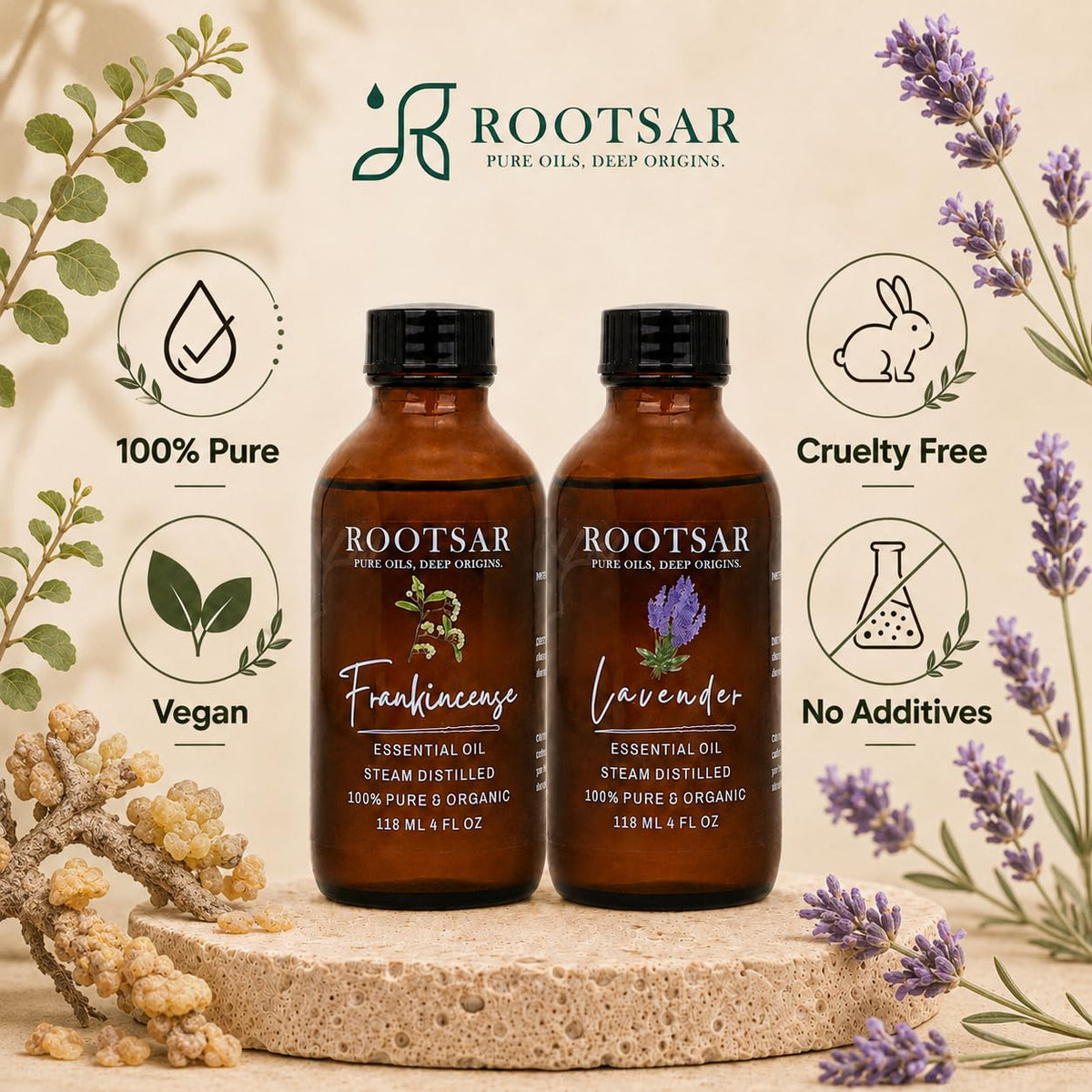 2 Pack Frankincense and Lavender Essential Oils 4 Fl Oz P6175