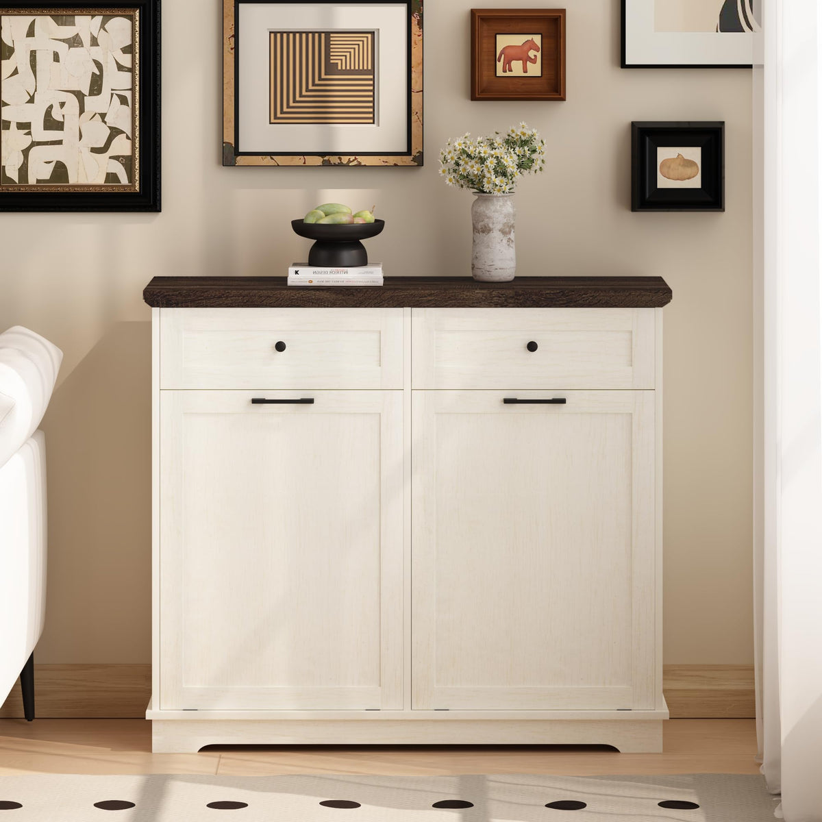 20 Gallon Double Tilt Out Wood Trash Can Cabinet with Drawer P265068