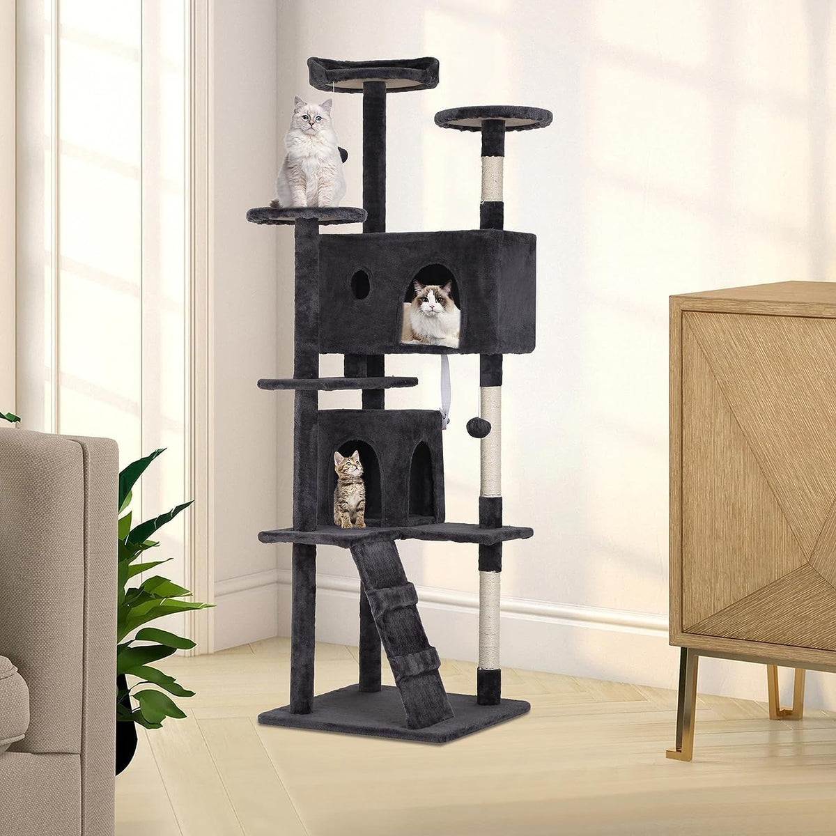 Dark Gray Cat Tree Tower with Scratching Posts F84677
