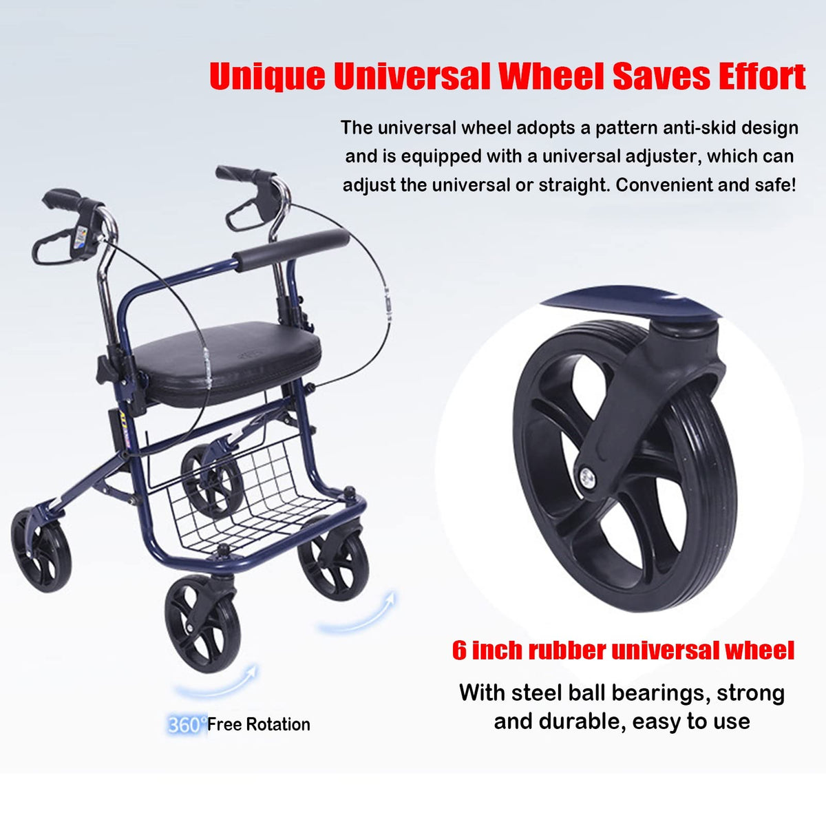 Upright Folding Rollator Walker with Seat P581
