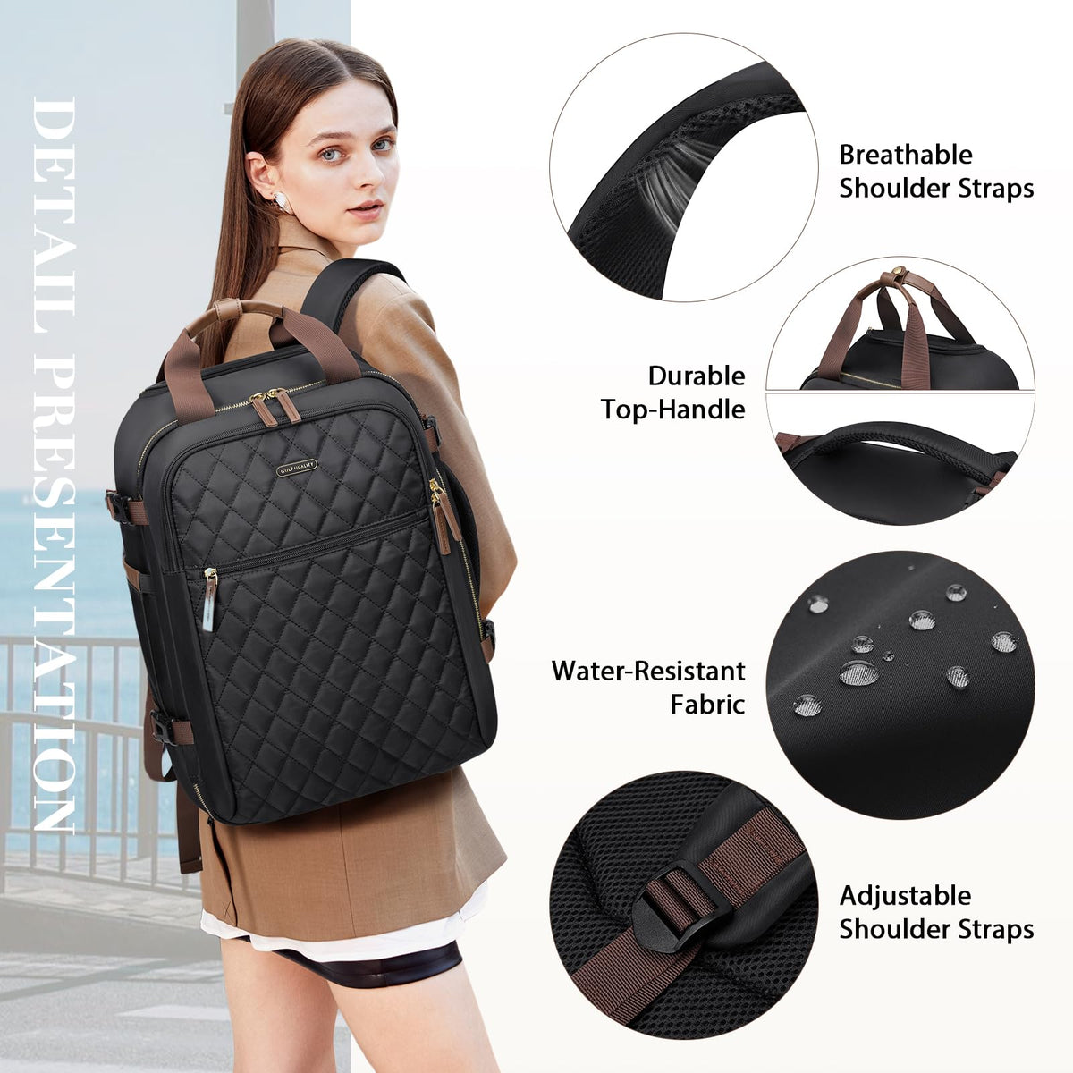 Black Rolling Laptop Backpack with Wheels H836