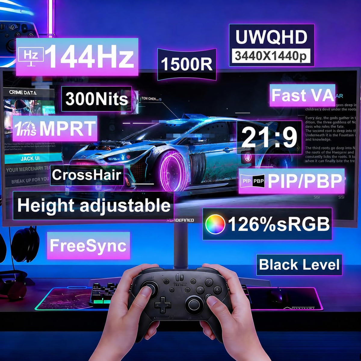 34 Inch Curved Ultrawide Gaming Monitor 180Hz UWQHD G8832