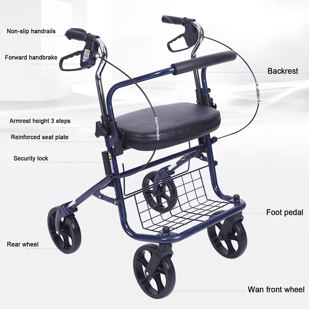Upright Folding Rollator Walker with Seat P581