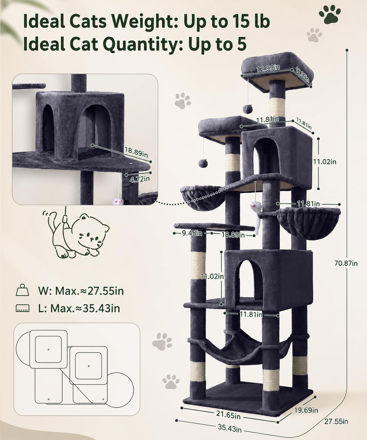 70 Inch Heavy Duty Cat Tree Y98452