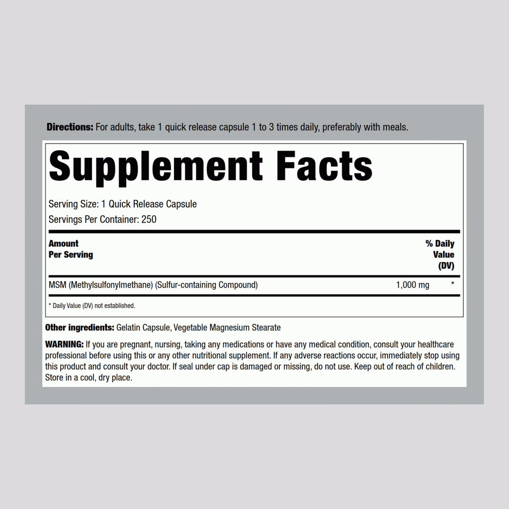 MSM 1000mg Capsules 250 Count K79294