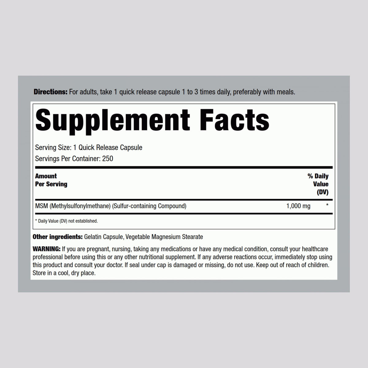 MSM 1000mg Capsules 250 Count K79294
