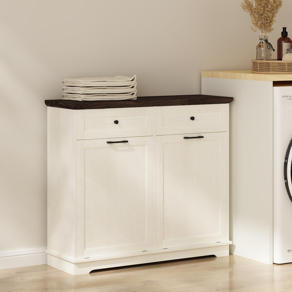 20 Gallon Double Tilt Out Wood Trash Can Cabinet with Drawer P265068