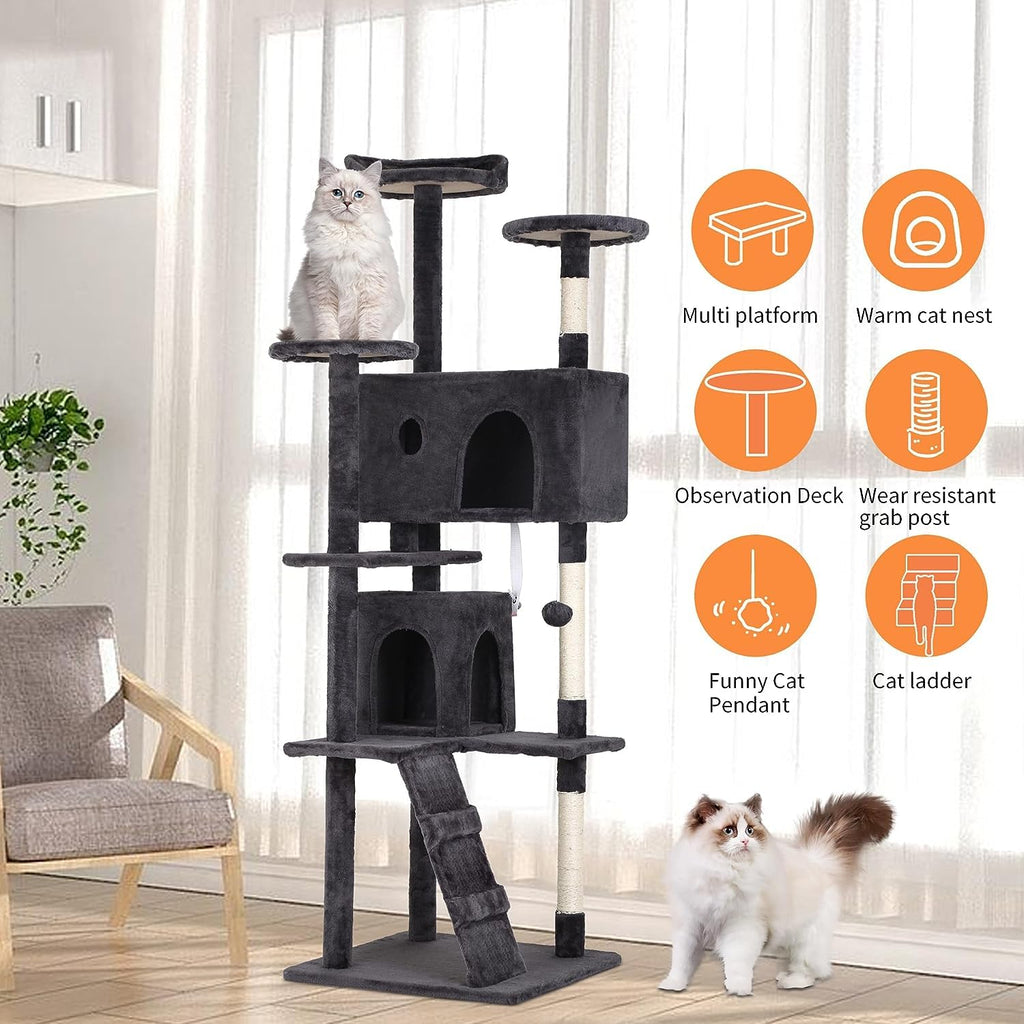 Dark Gray Cat Tree Tower with Scratching Posts F84677
