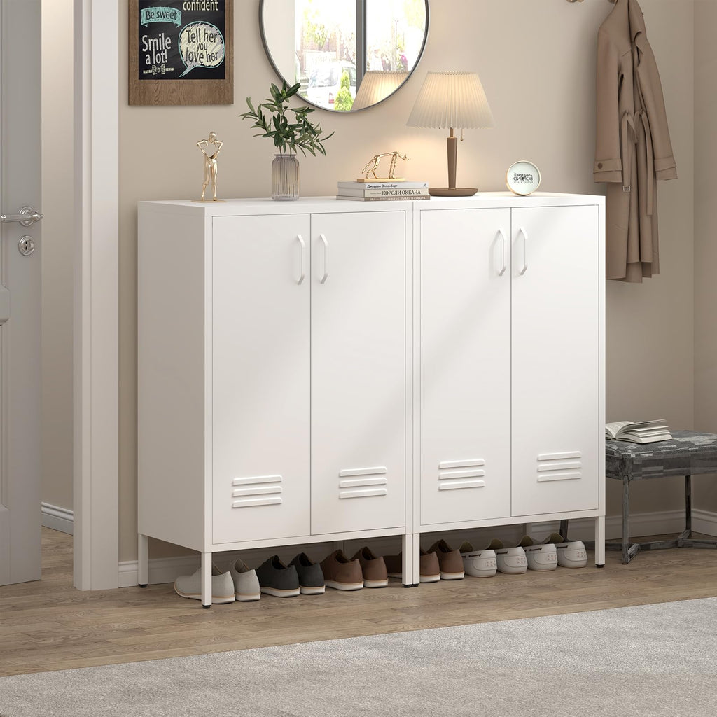 White 2 Door Metal Storage Cabinet with Shelves H95208