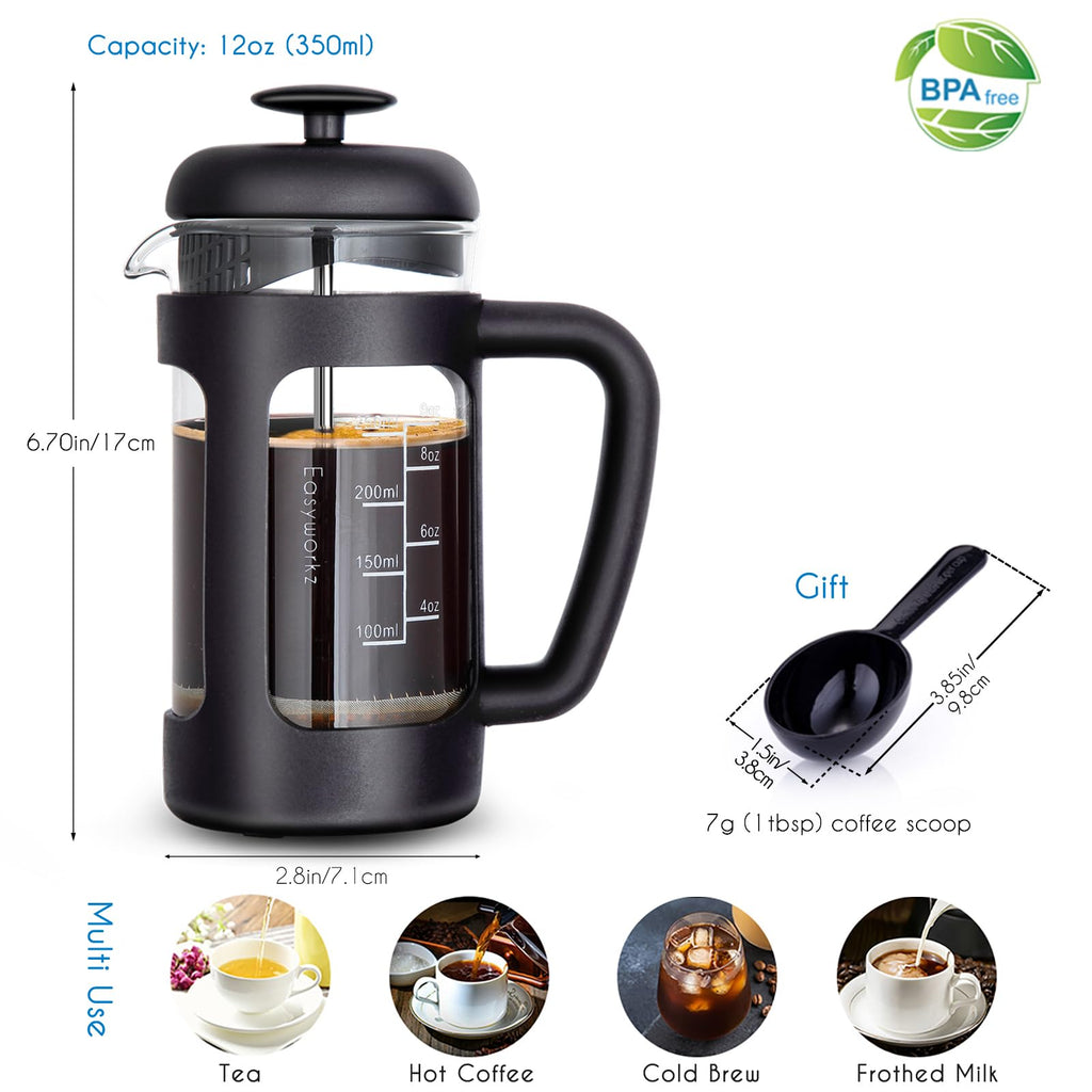 12 oz French Press Coffee Tea Maker with 10g Measuring Spoon C994