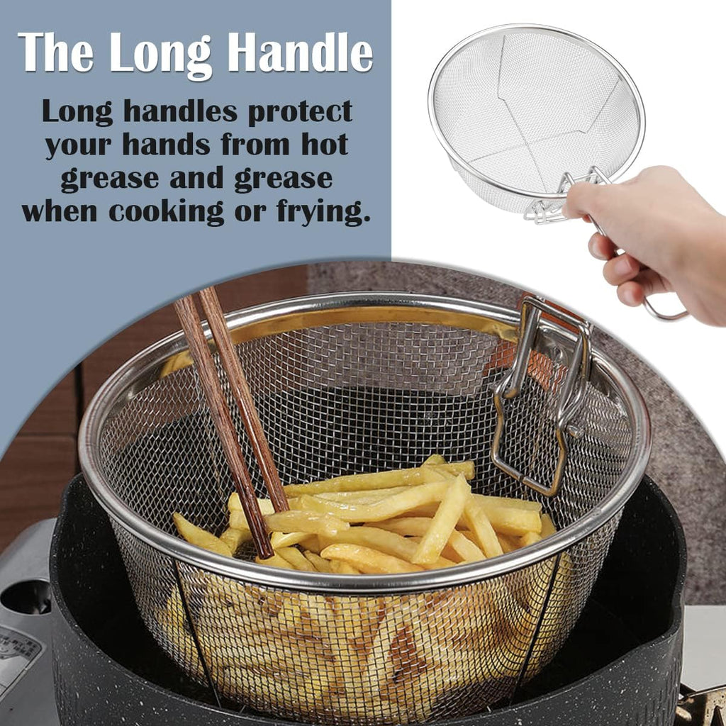 Stainless Steel 8inch Round Wire Fry Basket with Folding Handle K2042