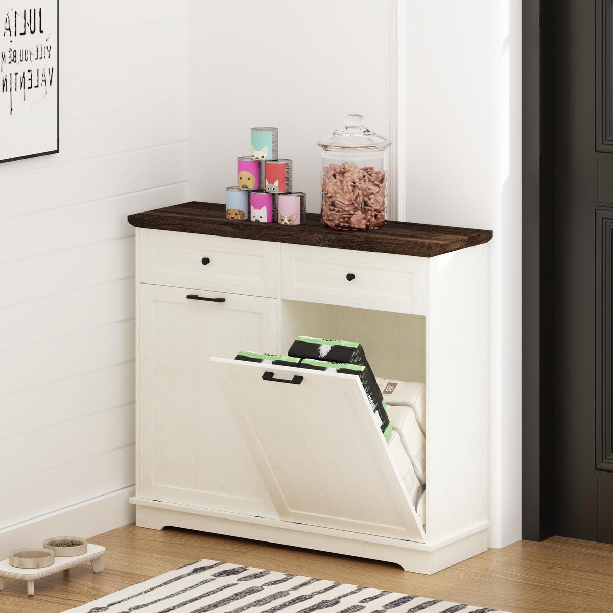 20 Gallon Double Tilt Out Wood Trash Can Cabinet with Drawer P265068