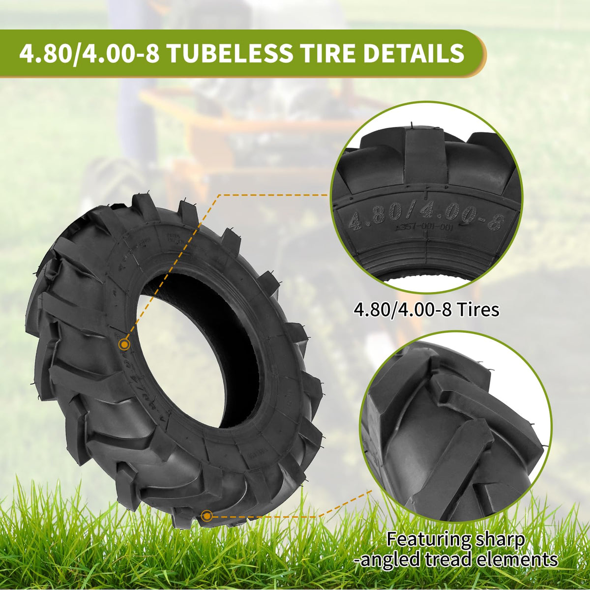 4.80/4.00-8 Tubeless Turf Tires Set of 2 P5561