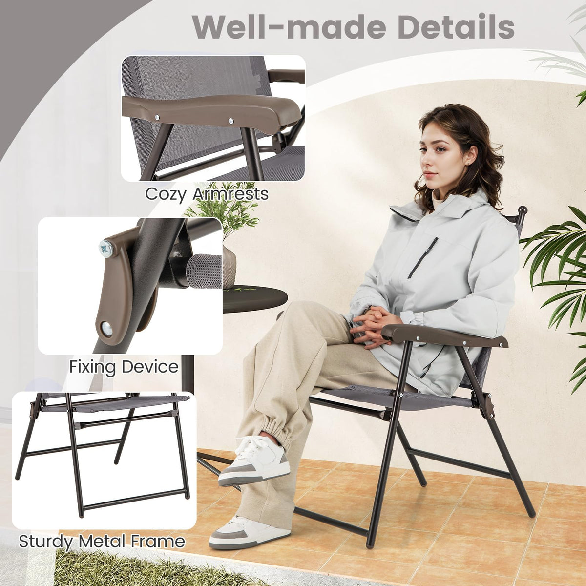 Set of 2 Grey Patio Folding Chairs W5340