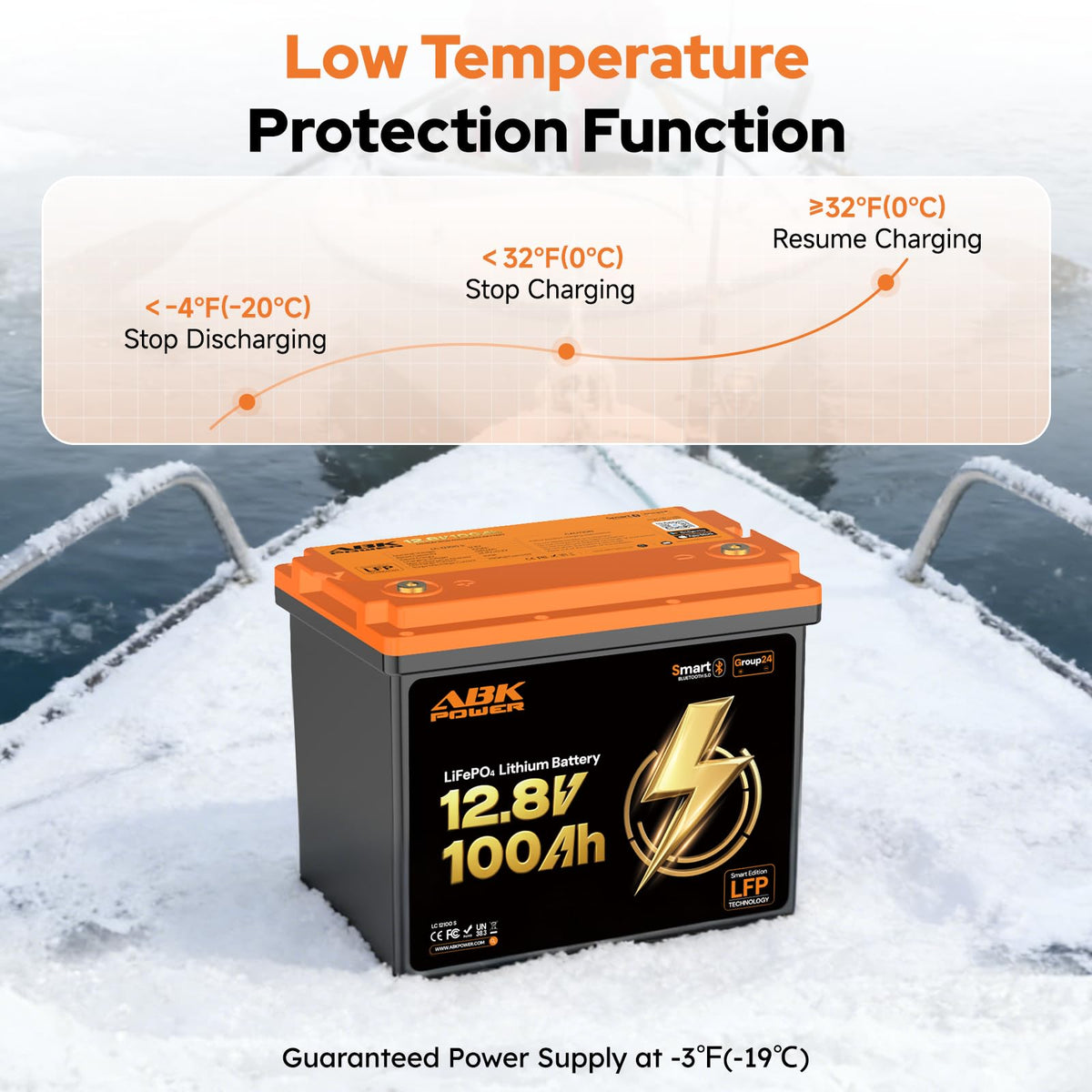 12V 100Ah LiFePO4 Lithium Battery with Bluetooth Monitoring & Low-Temp Protection A5016