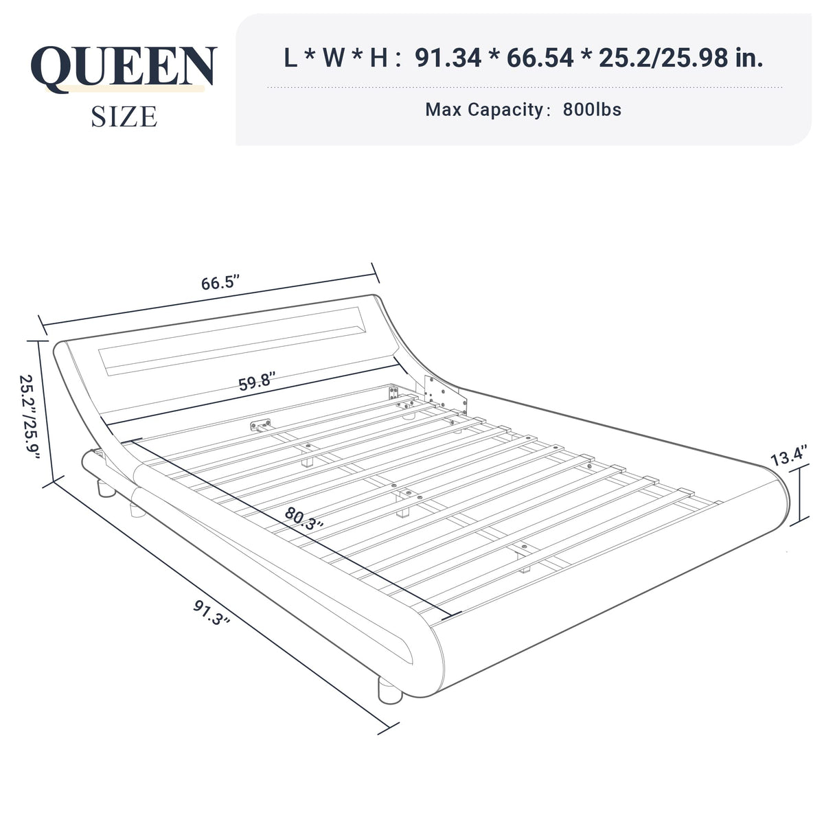 Queen Size LED Platform Bed Frame with Adjustable Headboard, Black N451069