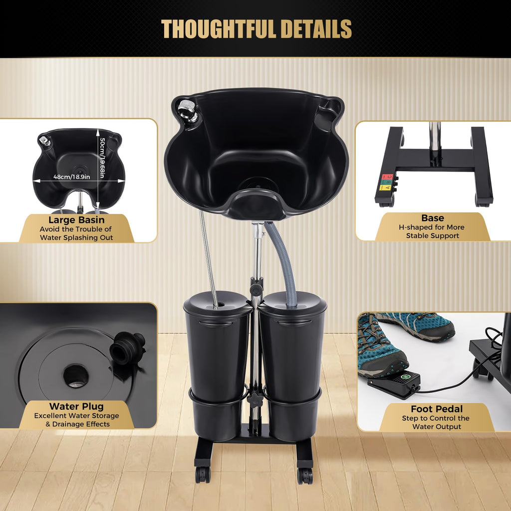 Portable Shampoo Basin with 2 Water Buckets & Electric Pump K395