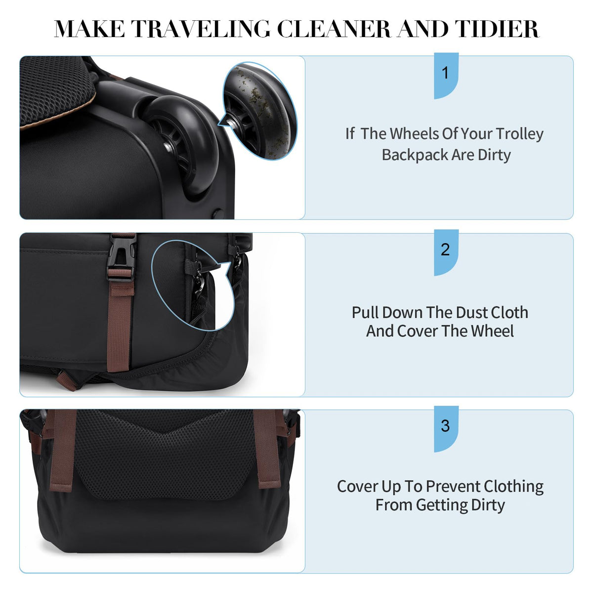 Black Rolling Laptop Backpack with Wheels H836
