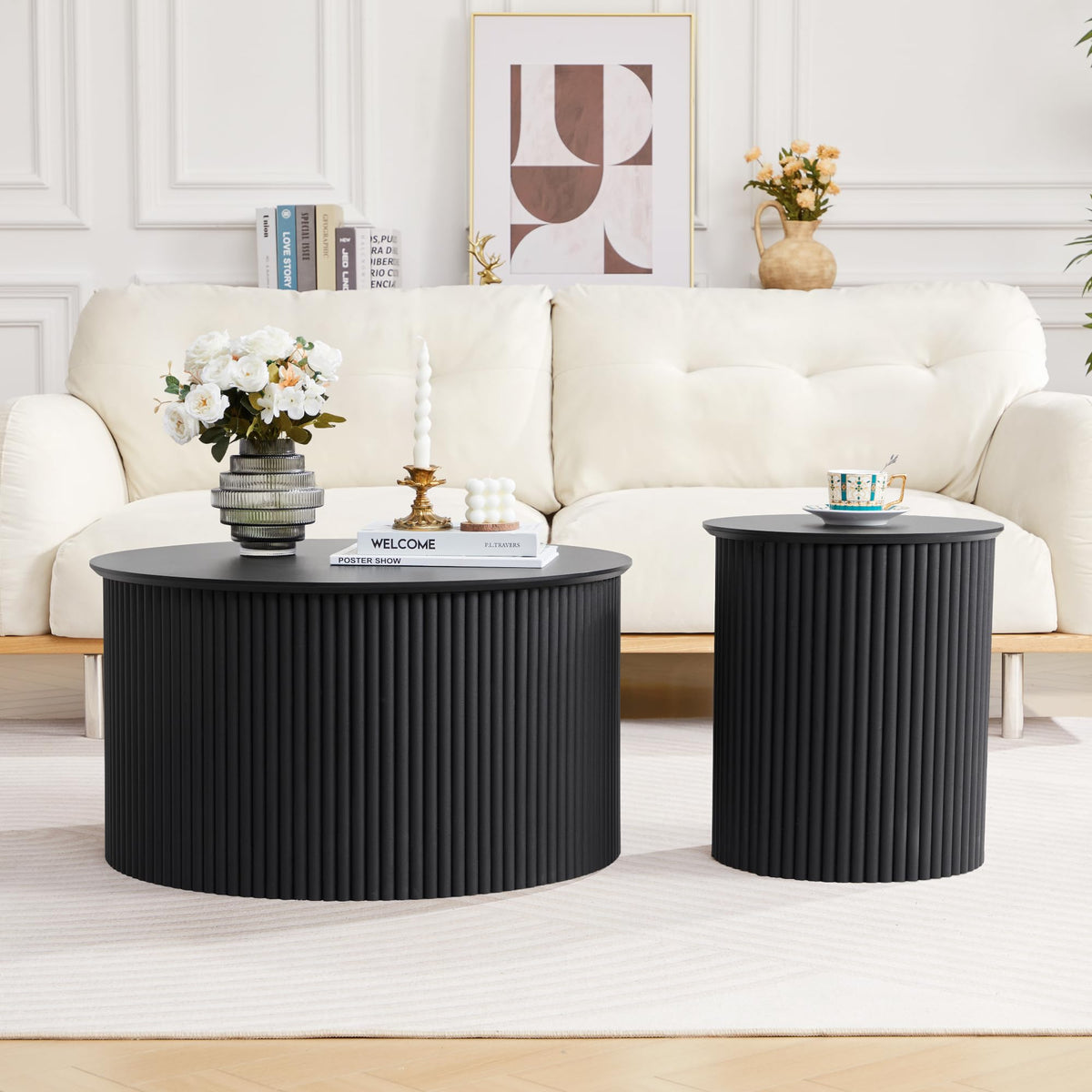 Fluted Round Nesting Coffee Table Set of 2 D12121