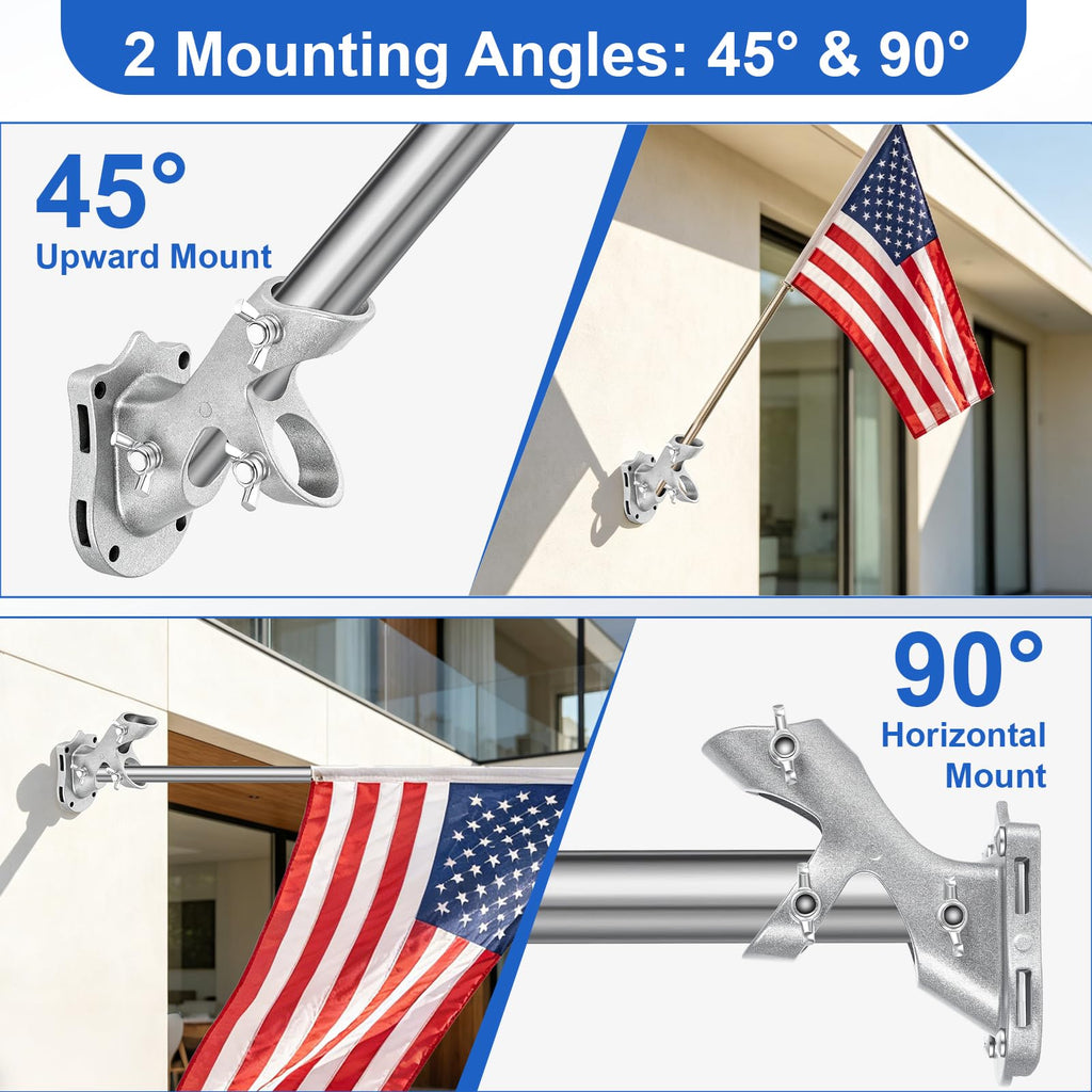 Heavy Duty Aluminum Rustproof Flag Pole Holder Wall Mount 2Pack C1754
