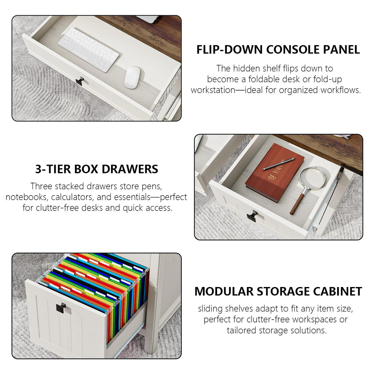 White Desk with Outlets & File Drawer D842702