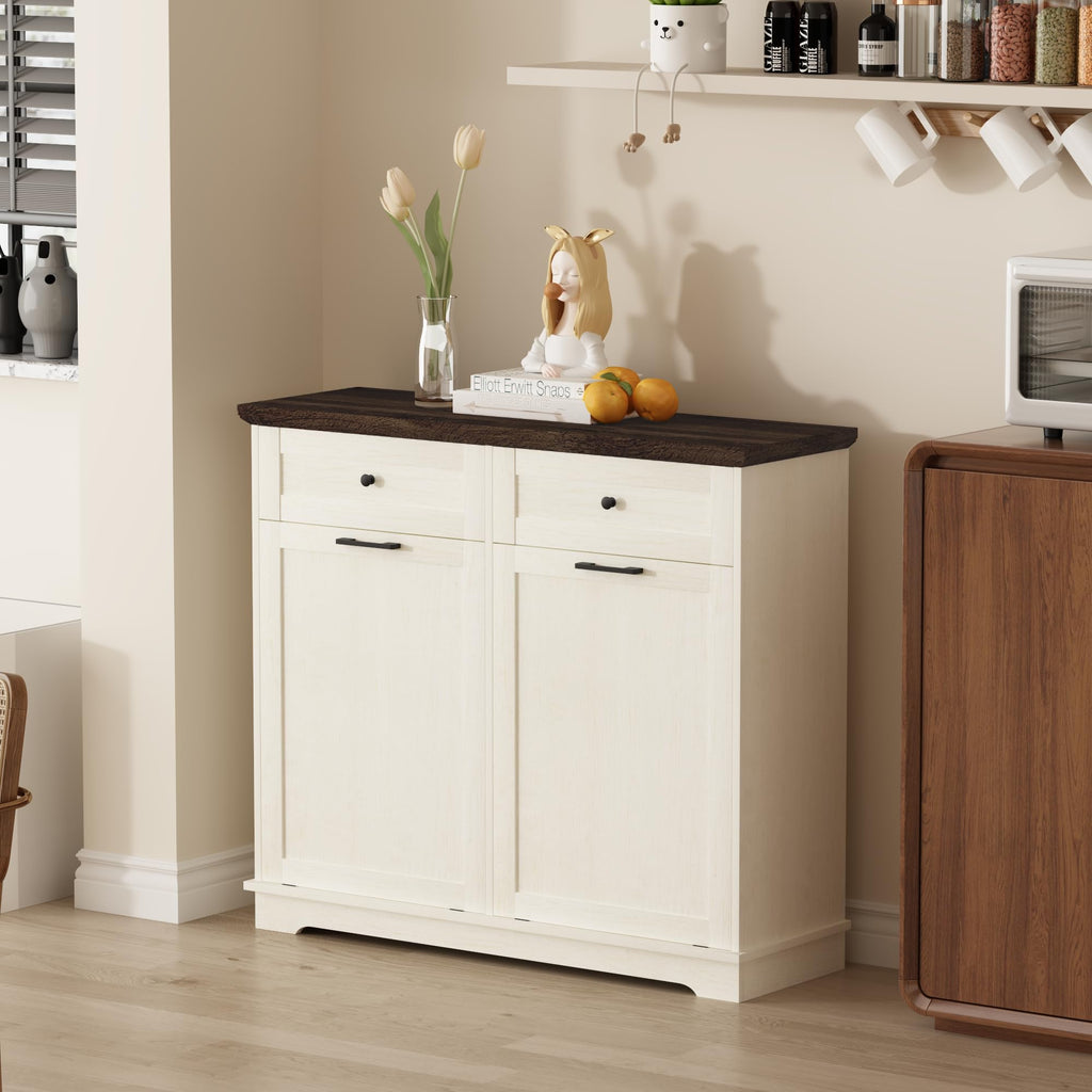 20 Gallon Double Tilt Out Wood Trash Can Cabinet with Drawer P265068
