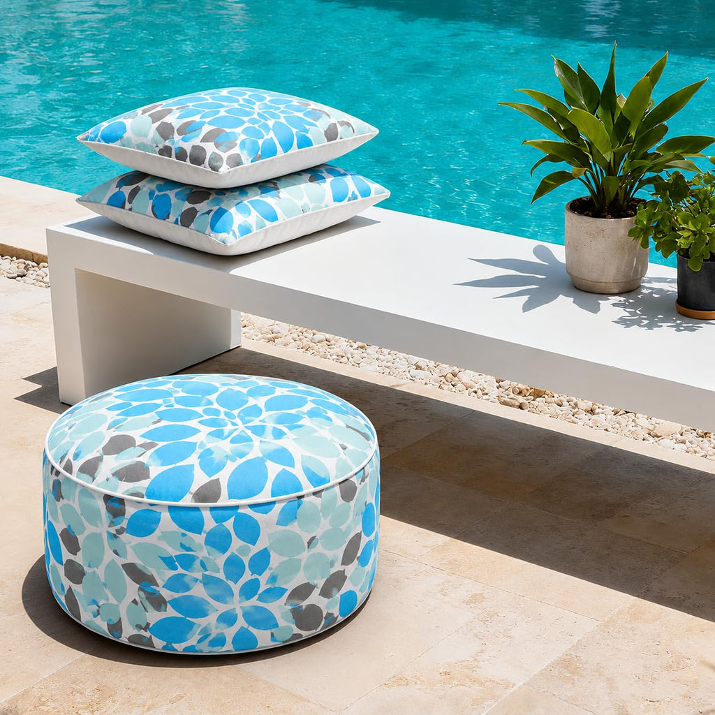 Inflatable Outdoor Ottoman 21"x21"x9", UV Fade Resistant Foot Stool, Portable Water Repellent with Carry Handle Teal V470380