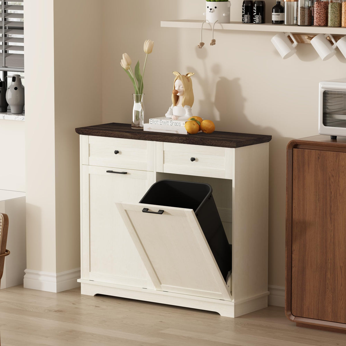 20 Gallon Double Tilt Out Wood Trash Can Cabinet with Drawer P265068