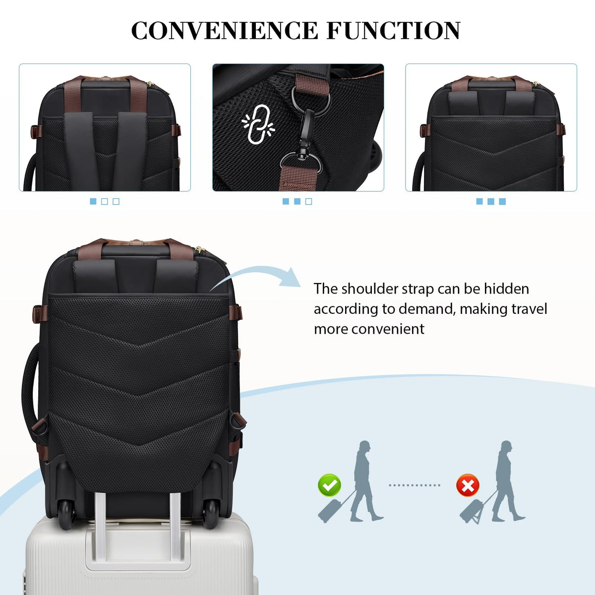 Black Rolling Laptop Backpack with Wheels H836