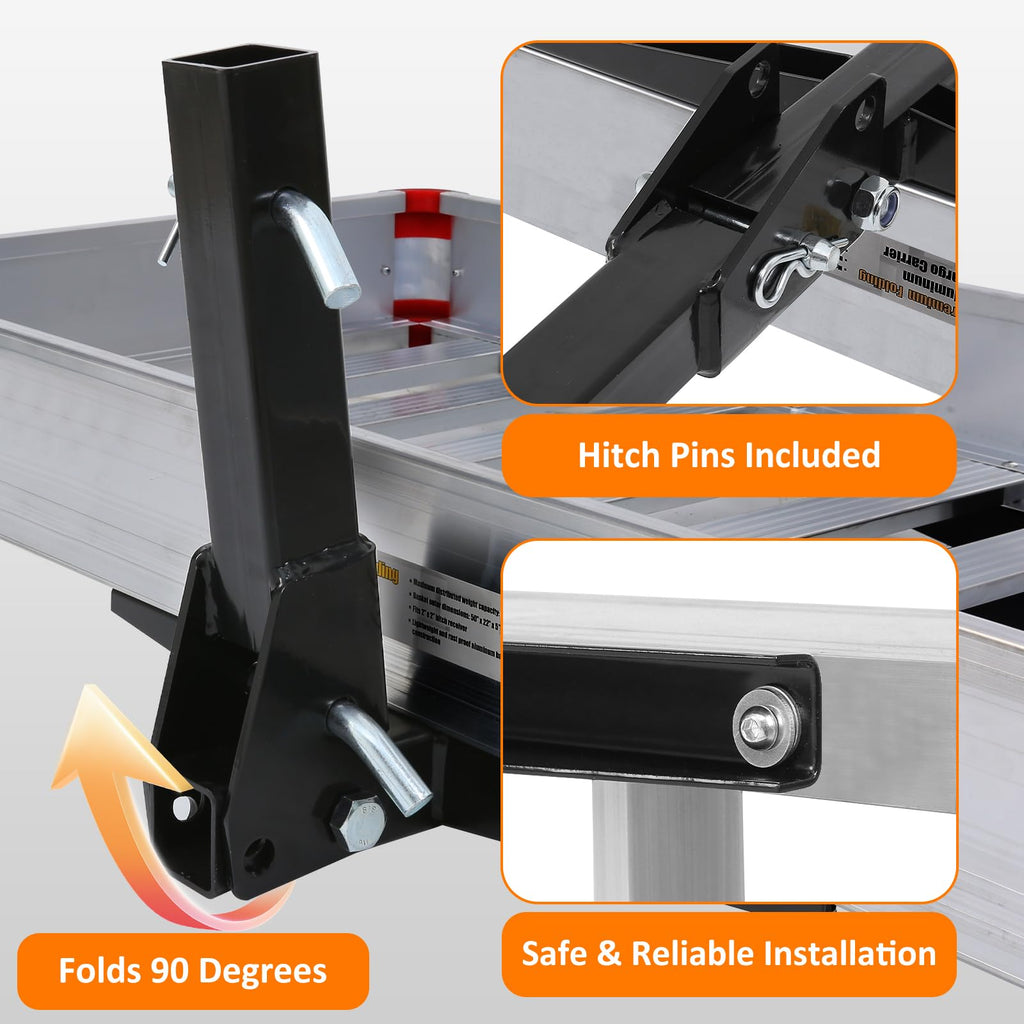 500-lb Capacity 50 inch x 22 inch Folding Aluminum Hitch Mount Cargo Carrier Basket O962