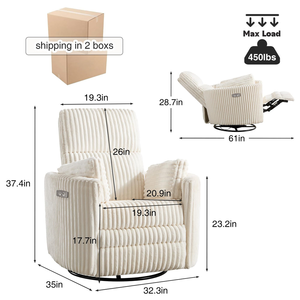 Power Recliner Swivel Glider Rocking Chair with USB Port I1494