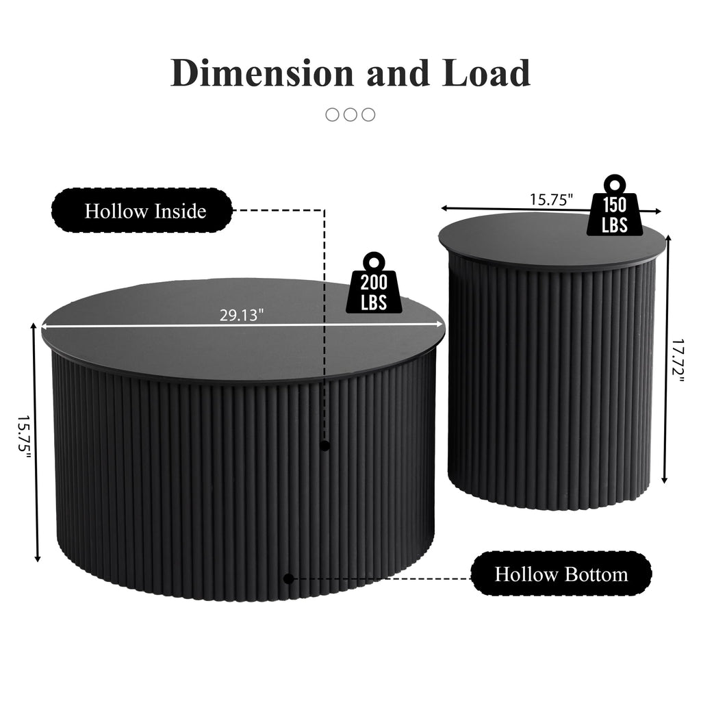 Fluted Round Nesting Coffee Table Set of 2 D12121