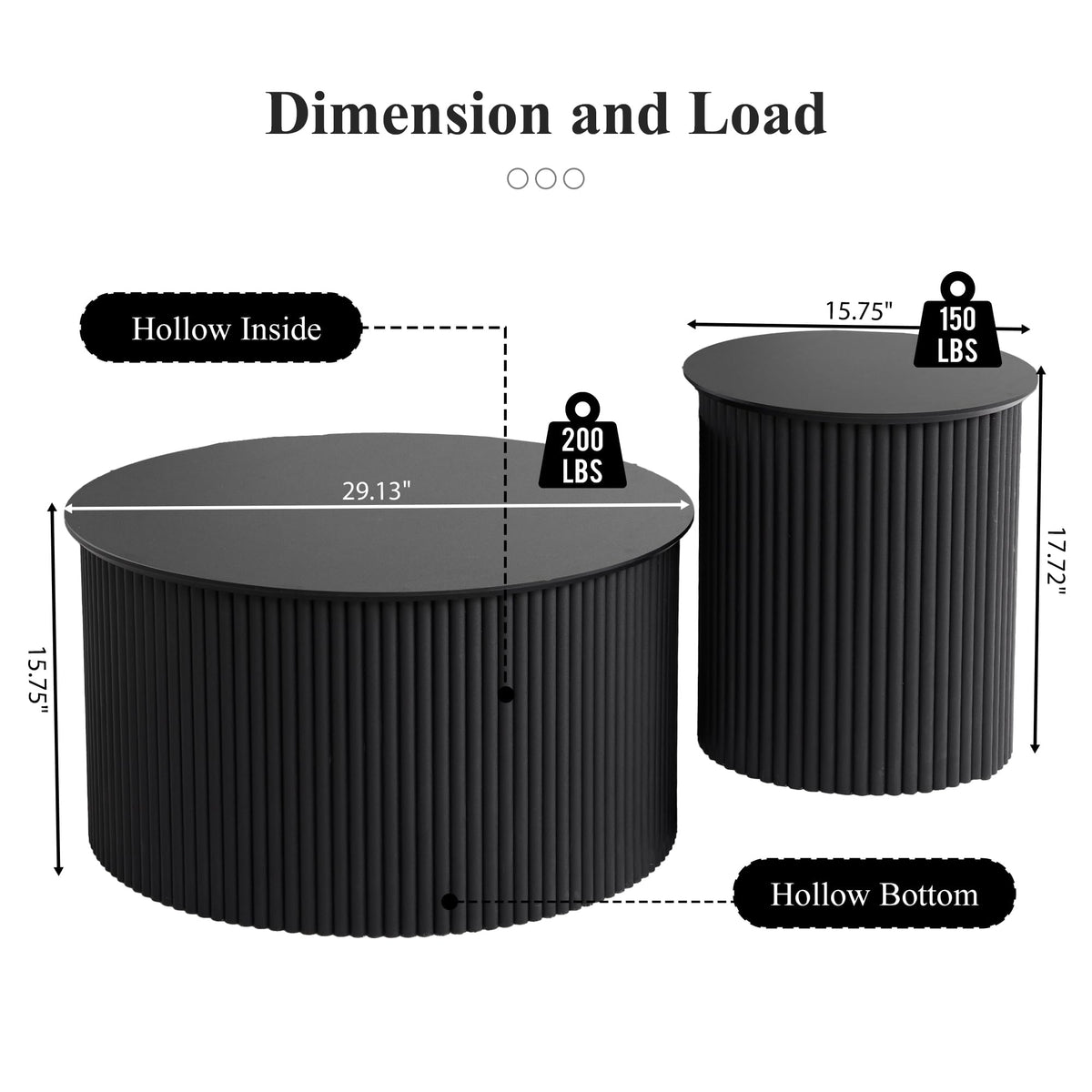 Fluted Round Nesting Coffee Table Set of 2 D12121