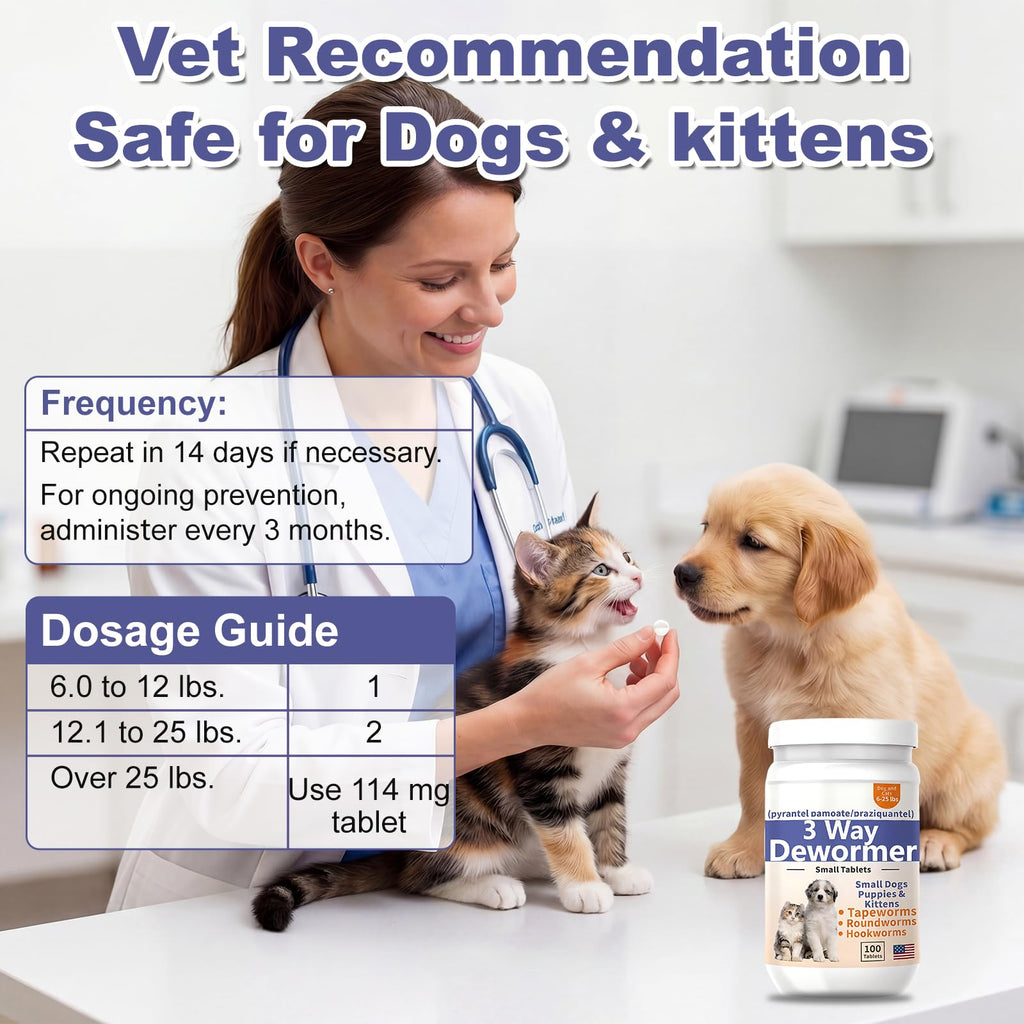 3-Way Dewormer for Small Dogs, Puppies & Kittens, 100 Tablets R657