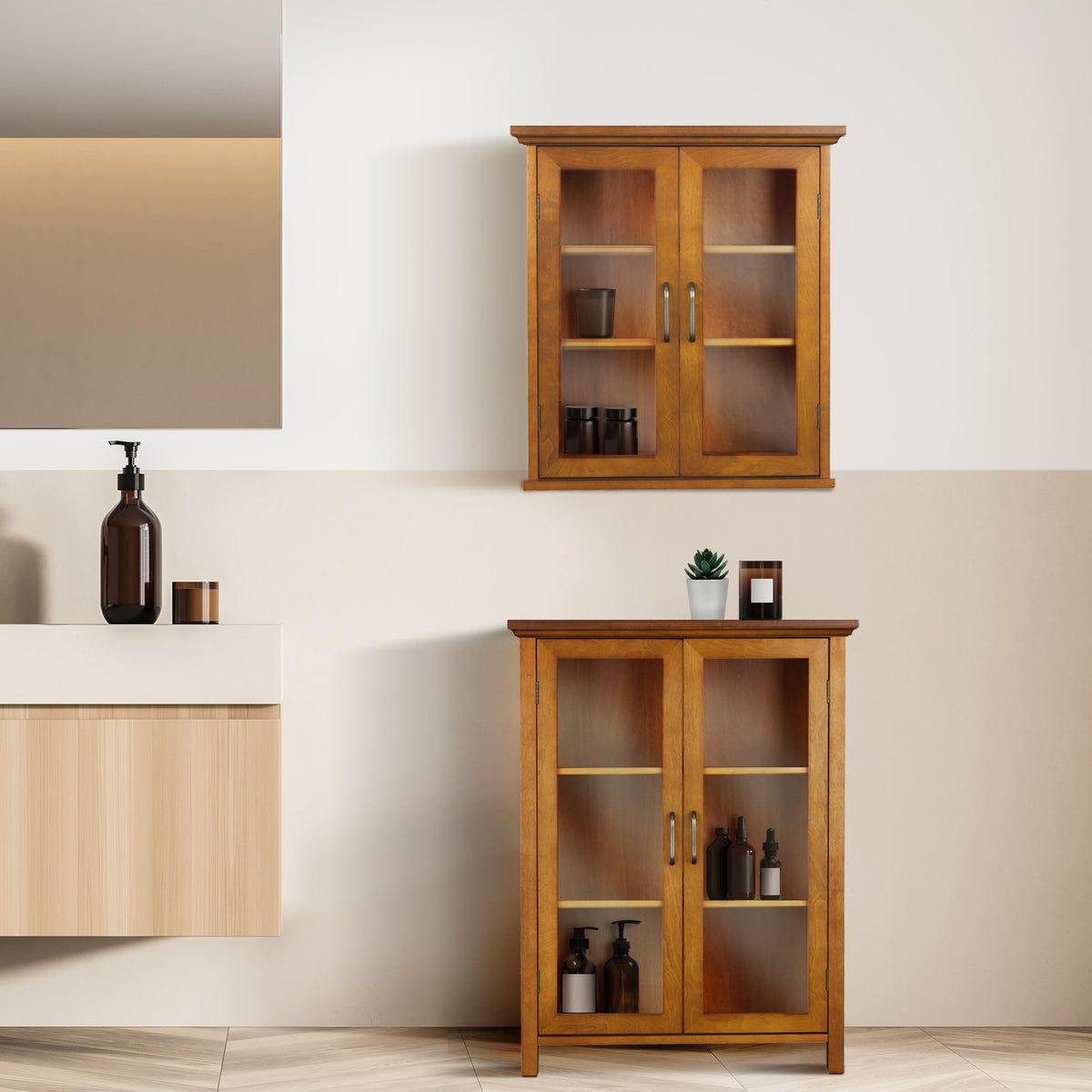 Wooden Over The Toilet Bathroom Medicine Cabinet with 2 Adjustable Shelves L7993