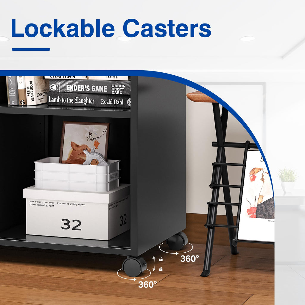 Black 2-Drawer Mobile File Cabinet with Lock D40589