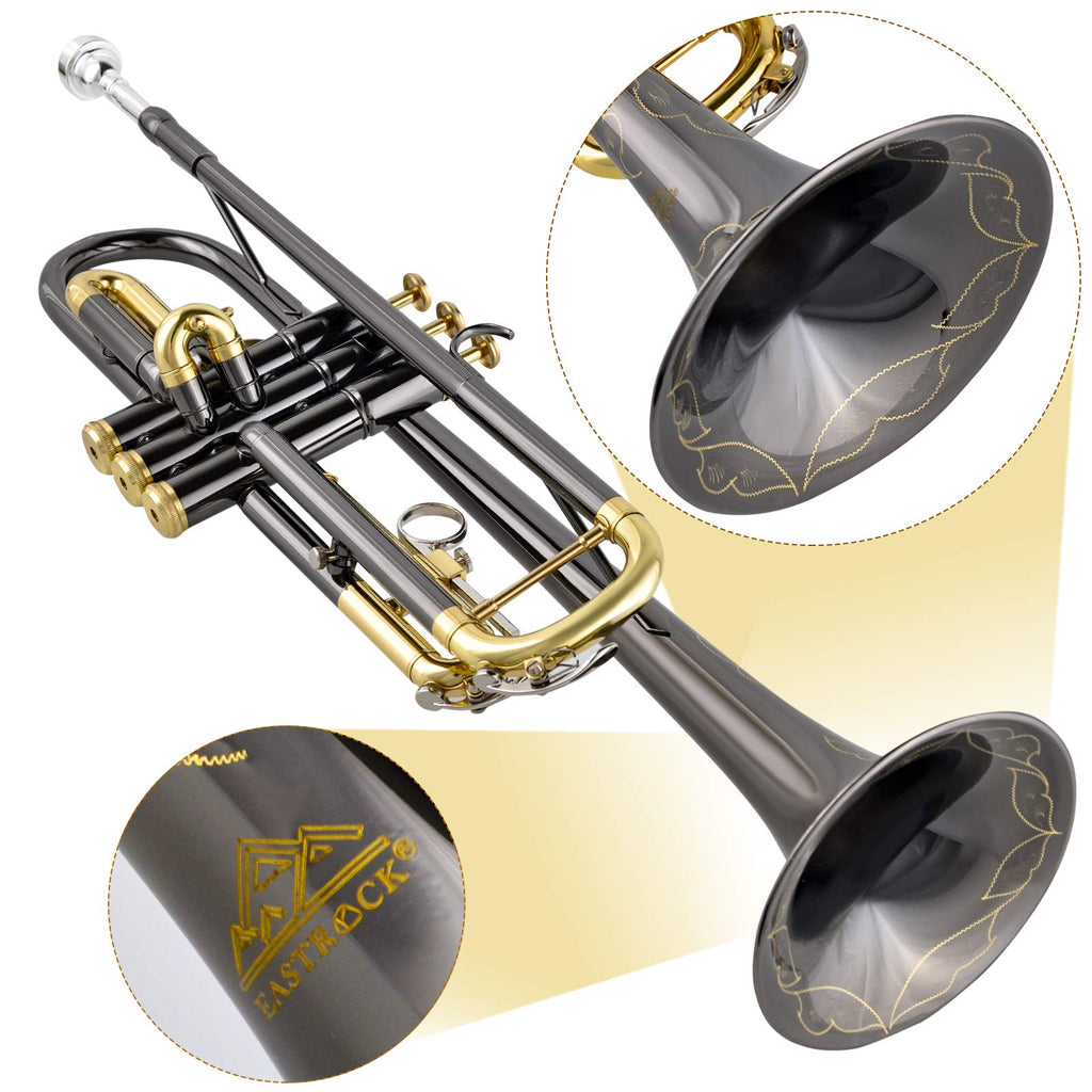 Bb Trumpet Set with Carrying Case, Gloves, 7C Mouthpiece, Tuning Rod, Black Nickel M381