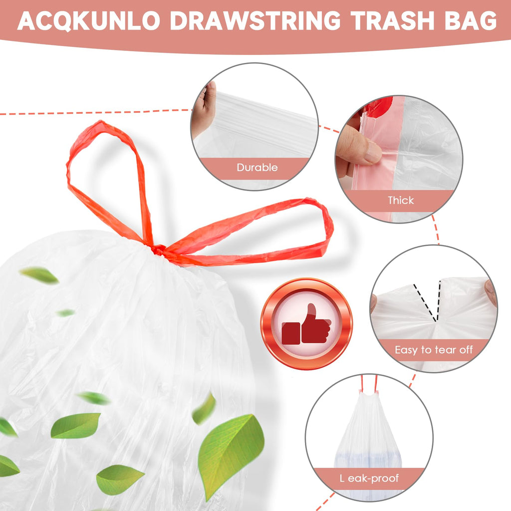 2 Gallon White Drawstring Trash Bags 60 Count E4757