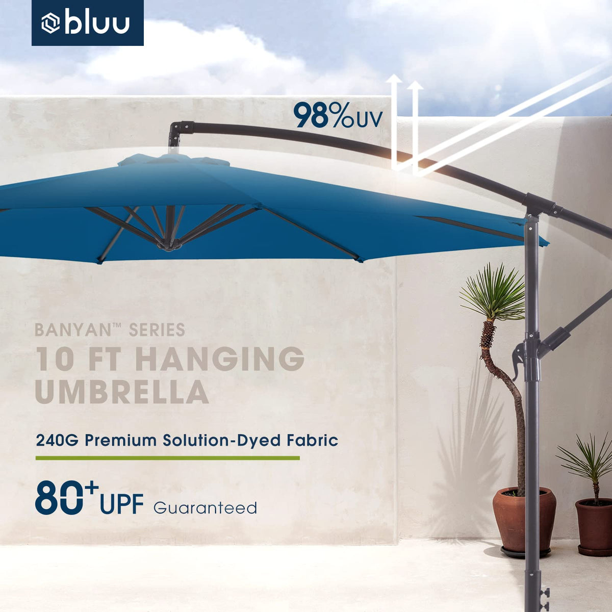 10 FT Patio Offset Umbrella with Infinite Tilt, Crank & Cross Base Q734032