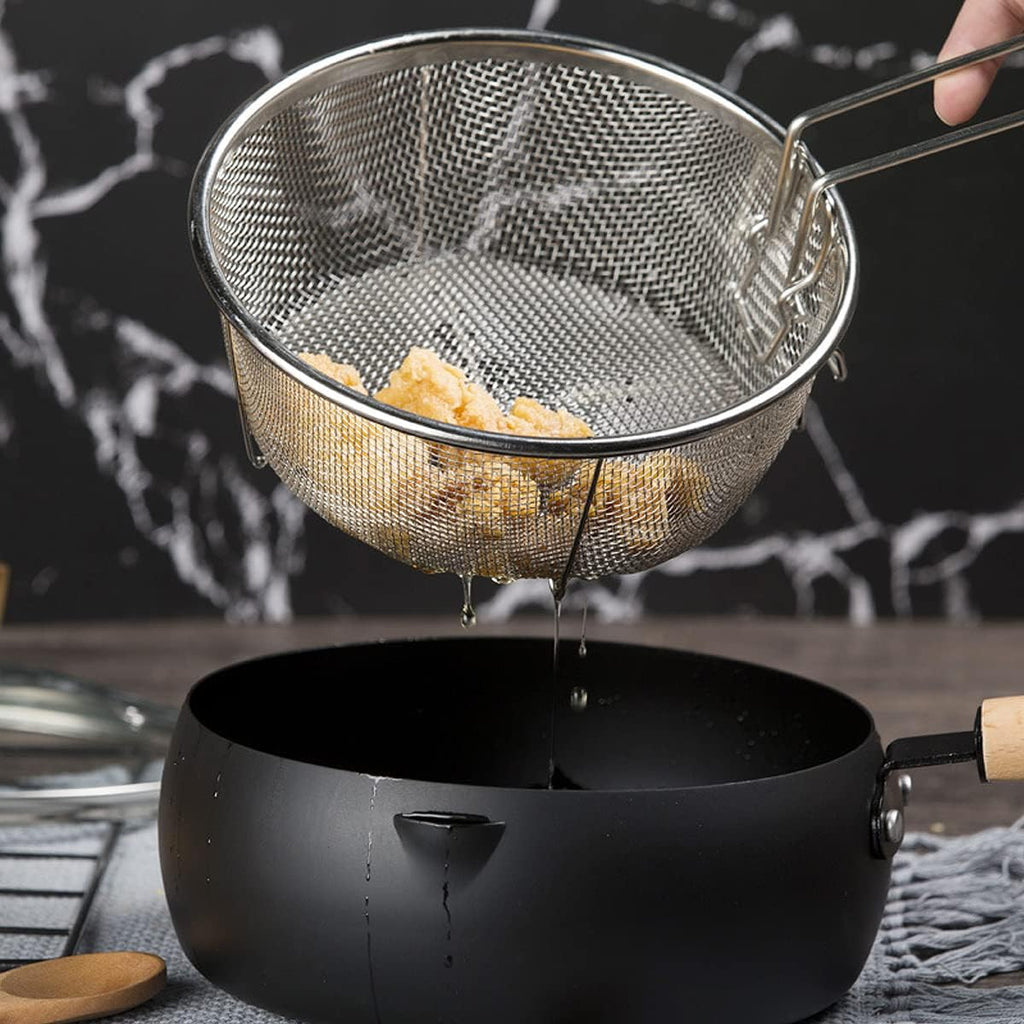 Stainless Steel 8inch Round Wire Fry Basket with Folding Handle K2042