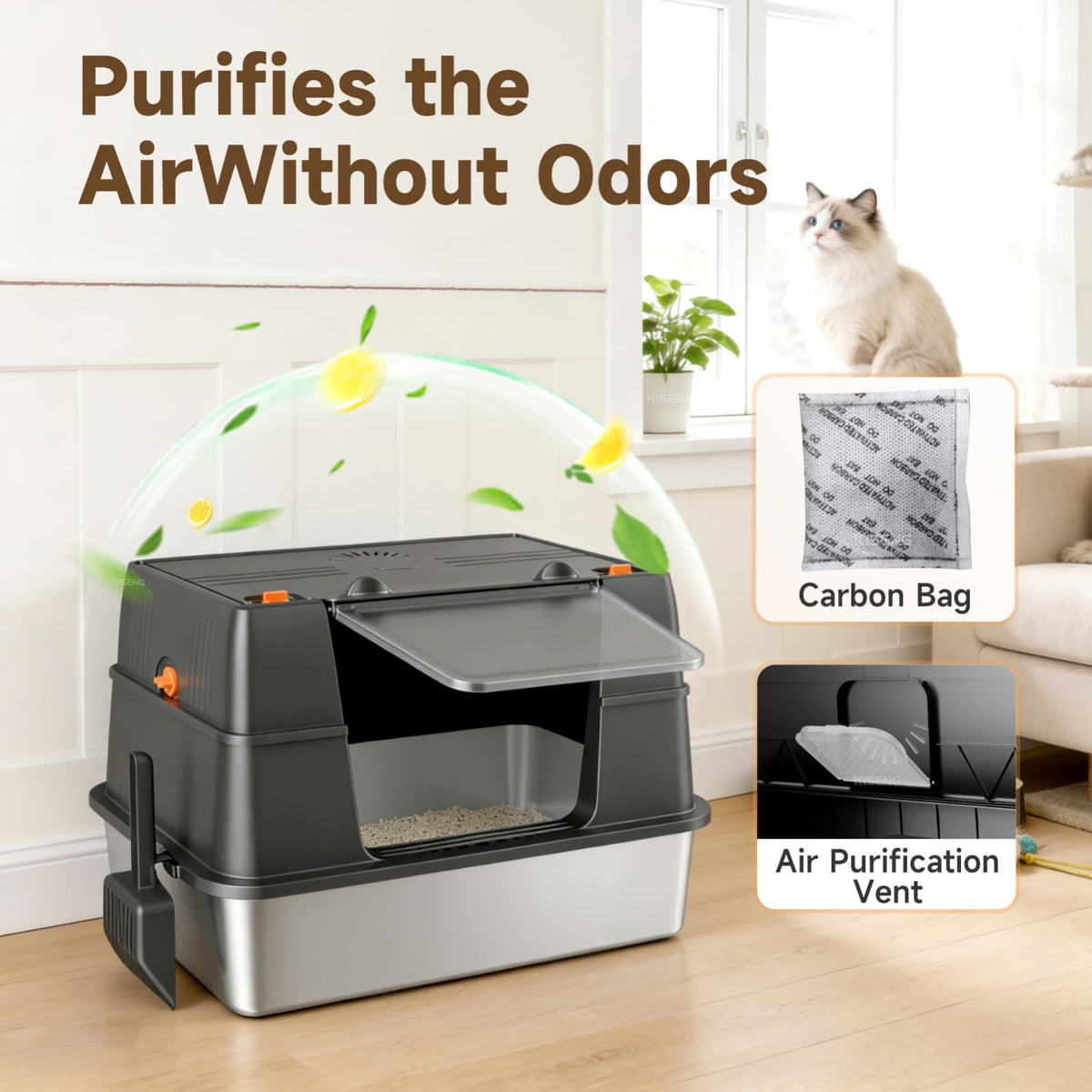 Stainless Steel High Sided Enclosed Litter Box with Lid V266