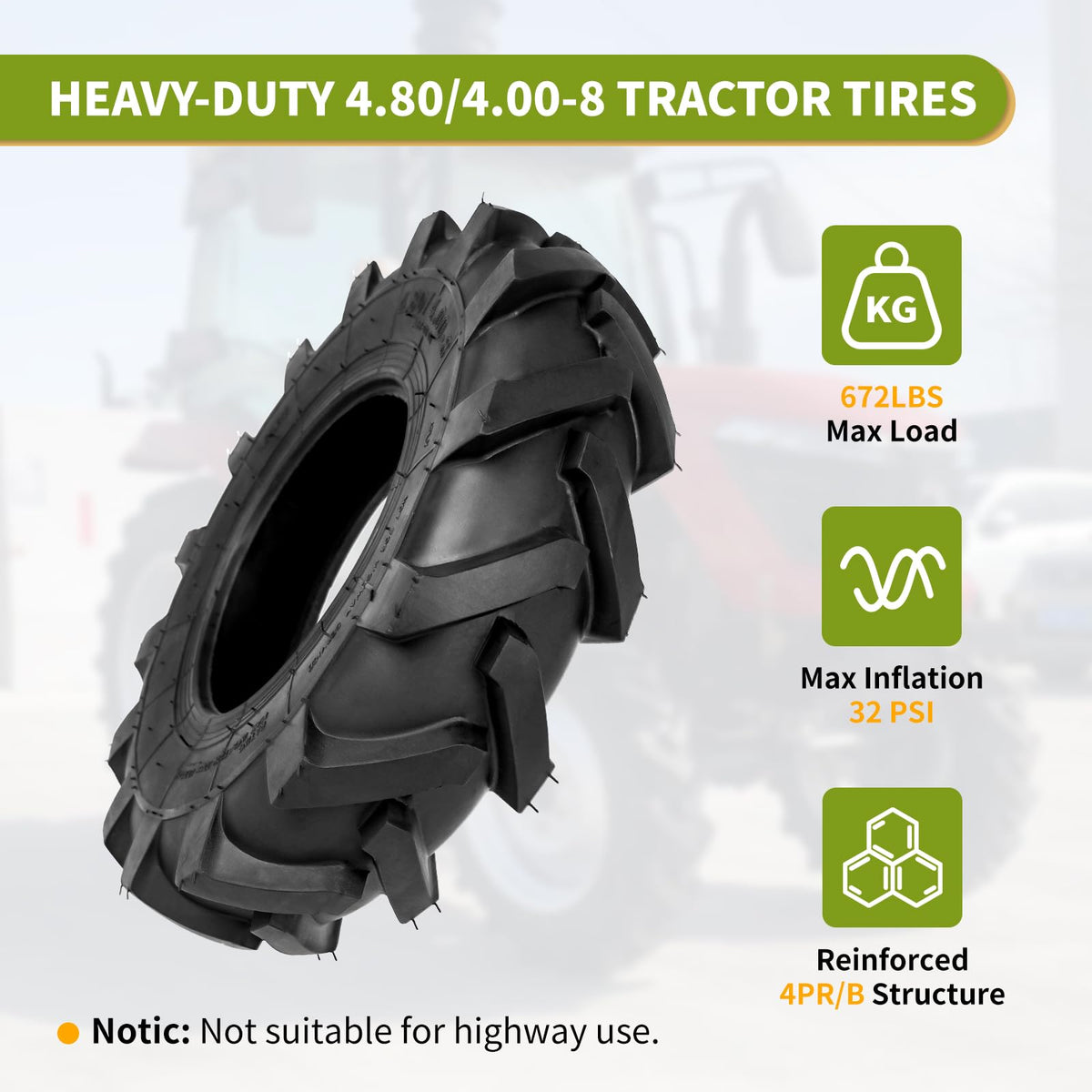 4.80/4.00-8 Tubeless Turf Tires Set of 2 P5561