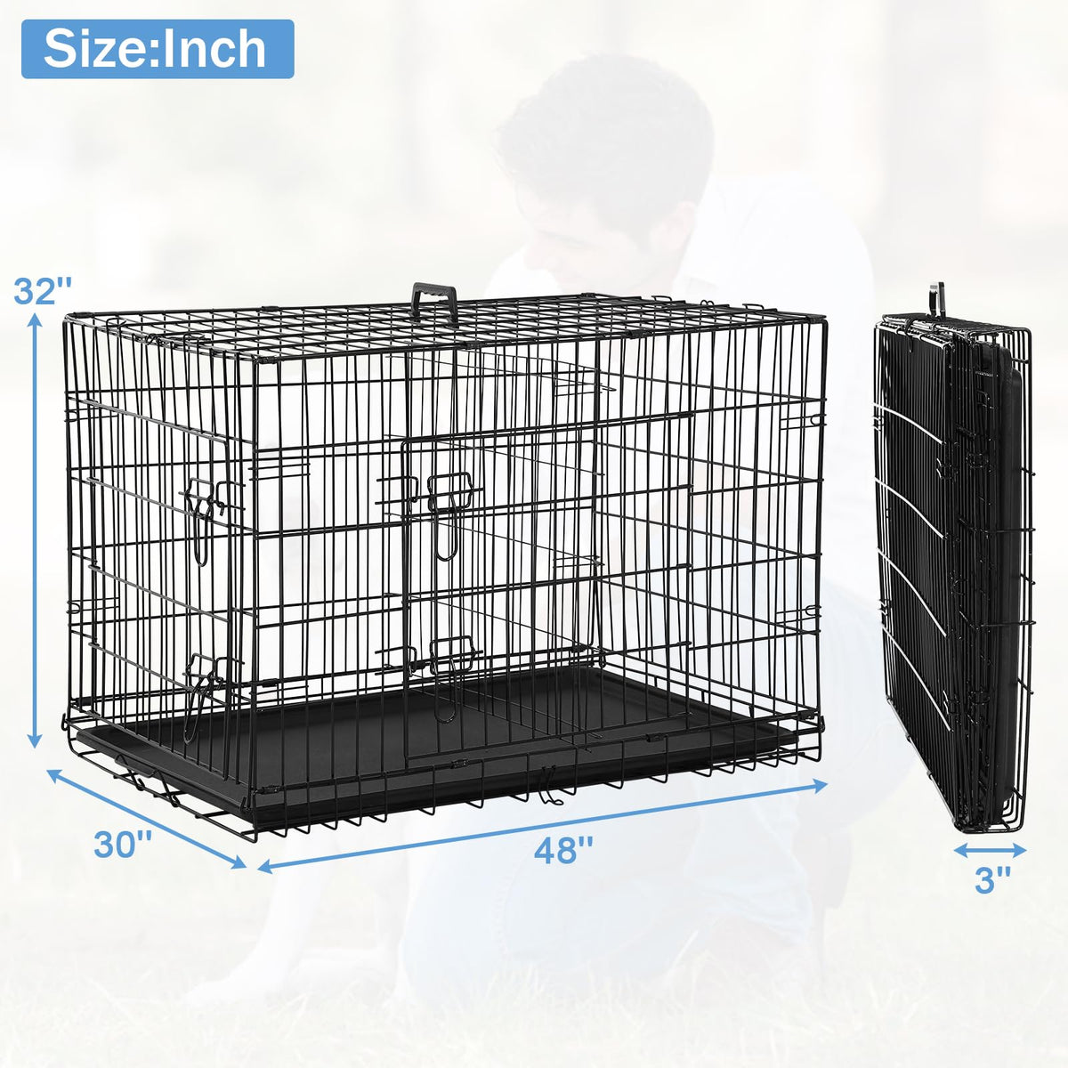 48 Inch Foldable Metal Wire Dog Crate with Tray K6067