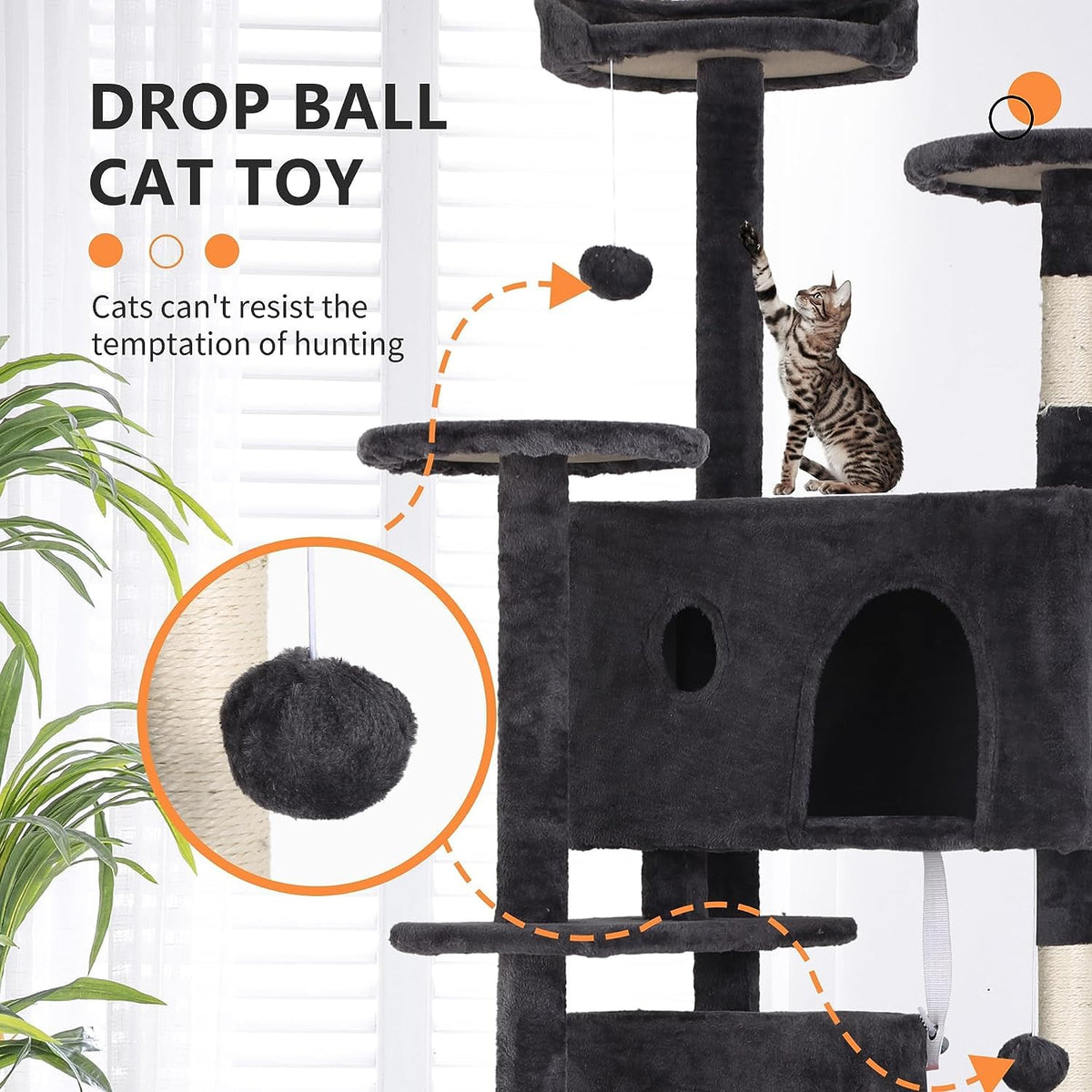 Dark Gray Cat Tree Tower with Scratching Posts F84677