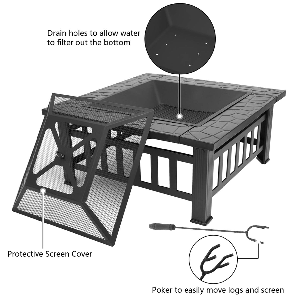 32in Square Metal Fire Pit Table I452910